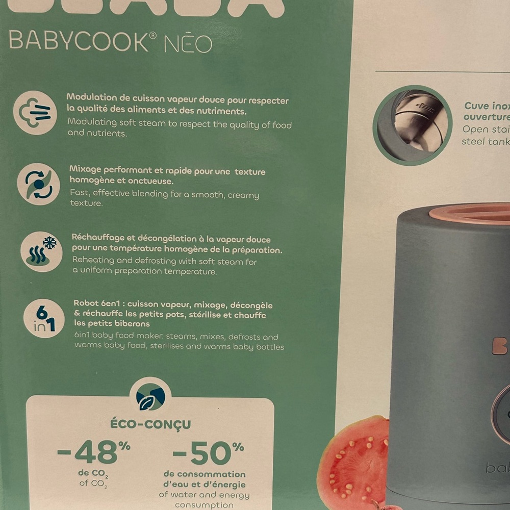 BÉABA Babycook Neo Baby Food Maker Non-Toxic Glass Stainless Steel - Picture 3 of 4